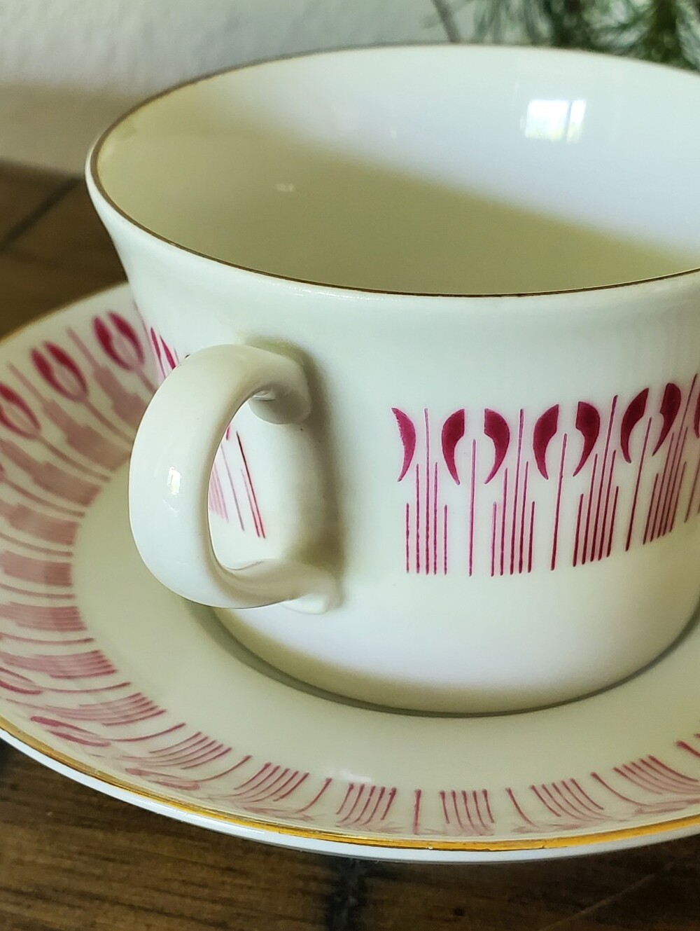 Upsala-Ekeby Karlskrona Pink & Gold Porcelain Teacup Cup MCM Vintage Sweden - Picture 12 of 14